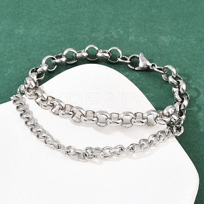 201 Stainless Steel Link Rolo Chain Bracelets for Women BJEW-B143-18P-1