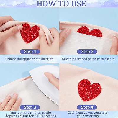 4 Styles Heart Hotfix Rhinestone Appliques PATC-CP0001-02B-1