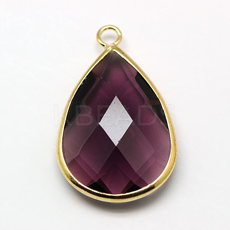 Golden Tone Brass Glass Teardrop Pendants GLAA-M006-A-06G-1