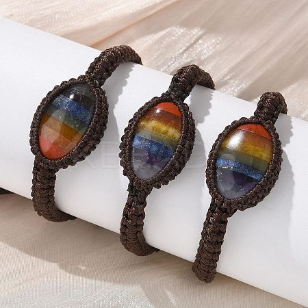 Adjustable Oval Chakra Natural Gemstone Braided Bead Bracelets BJEW-H626-02-06-1