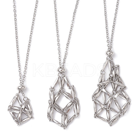Tarnish Resistant 304 Stainless Steel Macrame Pouch Empty Stone Holder for Pendant Necklaces Making X-NJEW-JN04441-02-1