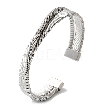 Stainless Steel Cross Open Cuff Bangles for Women BJEW-G719-10P-1