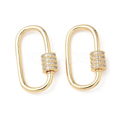 Brass Micro Pave Clear Cubic Zirconia Screw Carabiner Lock Charms KK-Z118-06G-05-1