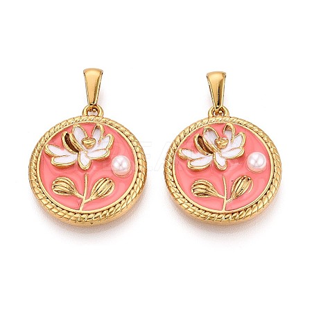 304 Stainless Steel & Enamel & ABS Imitation Pearl Pendants STAS-T072-87B-G-1