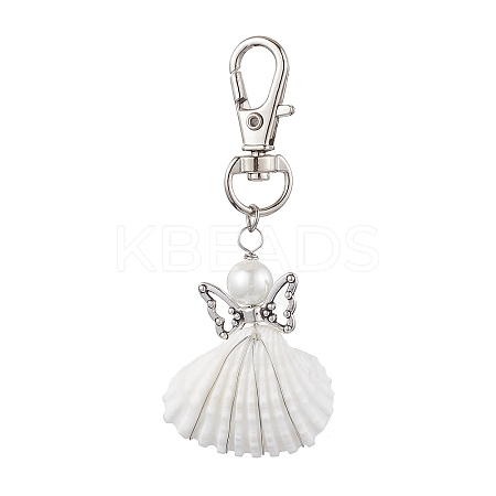 Angel Alloy & Wire Wrapped Natural Shell Pendant Decorations HJEW-JM02017-03-1