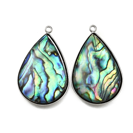 304 Stainless Steel Pave Natural Paua Shell Pendants STAS-Z125-01F-P-1