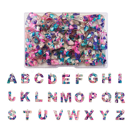 26Pcs 26 Letters Transparent Epoxy Resin Pendants CRES-TA0001-15-1