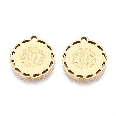 Religion 304 Stainless Steel Flat Round Pendants STAS-T073-04G-1