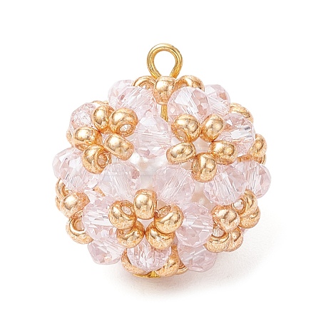 Electroplate Glass & Round Rocailles & Glass Pearl Beaded Pendants PALLOY-MZ00879-06-1
