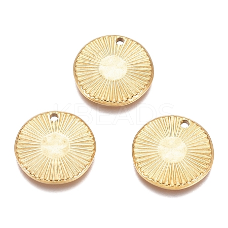 Textured Flat Round 304 Stainless Steel Pendants X-STAS-G218-06G-1