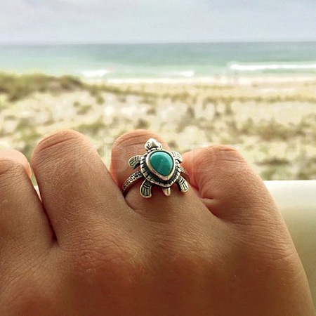 Retro Alloy and Synthetic Turquoise Finger Rings FS-WG1C352-02-1