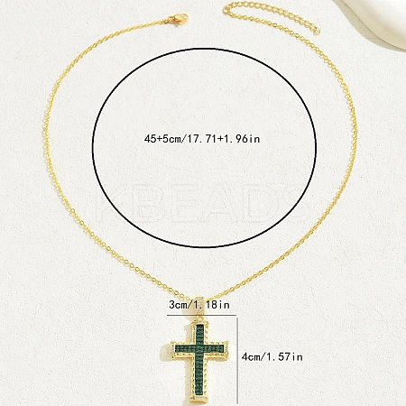 Brass Cubic Zirconia Cross Pendant Cable Chain Necklaces QJ6360-2-1