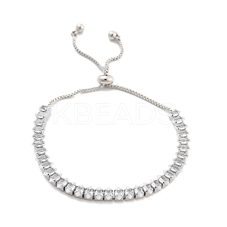 Brass Pave Clear Cubic Zirconia Horse Eye Box Chain Slider Bracelets BJEW-B094-06B-P-1