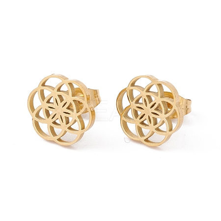 304 Stainless Steel Flower Stud Earrings for Women EJEW-E163-09G-1
