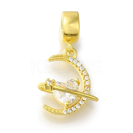 Rack Plating Brass Pave Clear Cubic Zirconia European Dangle Charms KK-H485-11G-1