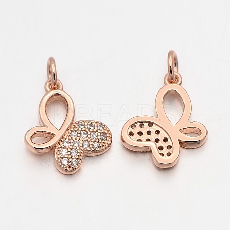 Brass Micro Pave Cubic Zirconia Butterfly Pendants ZIRC-J009-08RG-1
