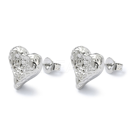 Brass Heart Stud Earrings for Valentine's Day EJEW-Q780-09P-1
