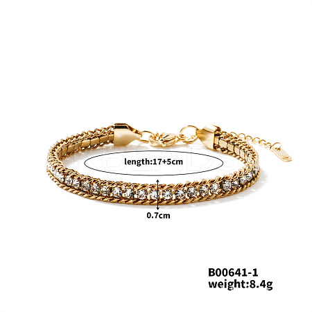 Sparkling European Style Stainless Steel Crystal Rhinestone Chain Bracelets for Women LS-CU3590-1-1