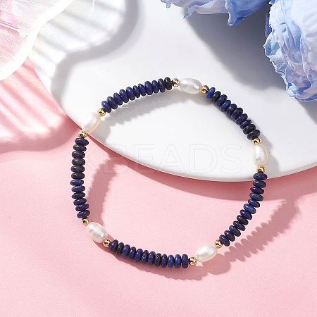 Natural Lapis Lazuli & Cultured Freshwater Pearl Beads Beaded Stretch Bracelets for Women BJEW-JB13322-01-1