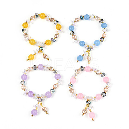 Natural Chalcedony and Glass Beads Charm Bracelets BJEW-T022-14E-1