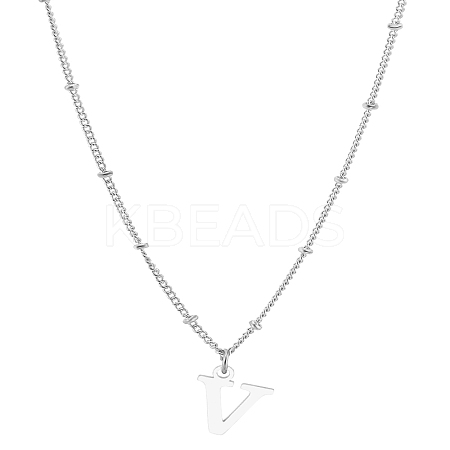 1Pc Brass Chain & 304 Stainless Steel Letter Pendant Necklaces NJEW-LP0001-35V-P-1