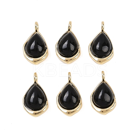 Natural Black Onyx(Dyed & Heated) Teardrop Charms KK-B157-33B-G-1