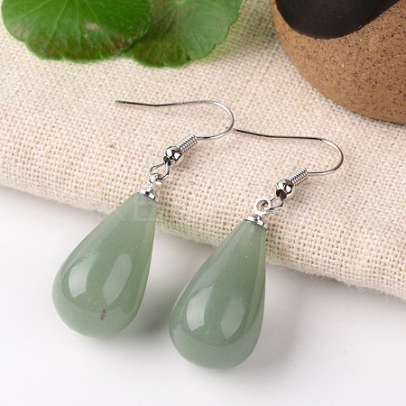 Natural Green Aventurine Teardrop Dangle Earrings EJEW-J086-04-1