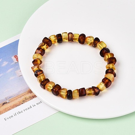 Natural Amber Beaded Stretch Bracelets for Men Women BJEW-T018-22-1