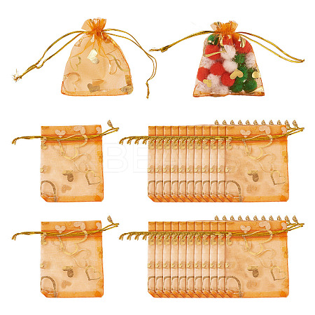 50Pcs Heart Printed Organza Bags OP-TADJ0001-01E-1