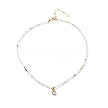 Cubic Zirconia Teardrop Pendant Necklace with Natural Moonstone Beaded Chains NJEW-JN04121-03-1