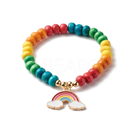 Cute Rainbow Alloy Enamel Charm Bracelet for Kid BJEW-JB06779-1