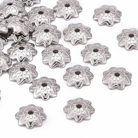 304 Stainless Steel 8-Petal Flower Bead Caps X-STAS-J011-03-1