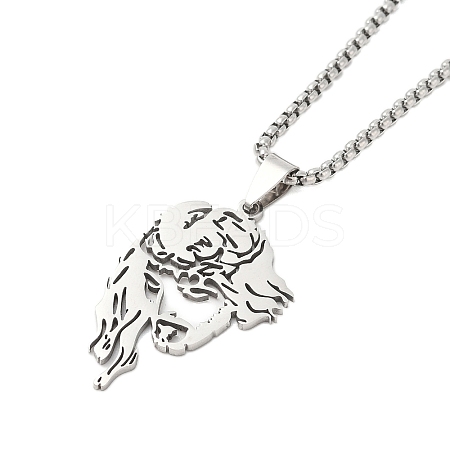 Non-Tarnish 201 Stainless Steel Box Chain Hollow Christian Jesus Face Pendant Necklaces for Women Men LS-NJEW-U005-06P-1