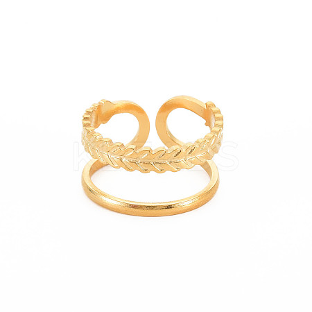 Ion Plating(IP) 304 Stainless Steel Double Line Open Cuff Ring for Women LS-RJEW-S405-189G-1