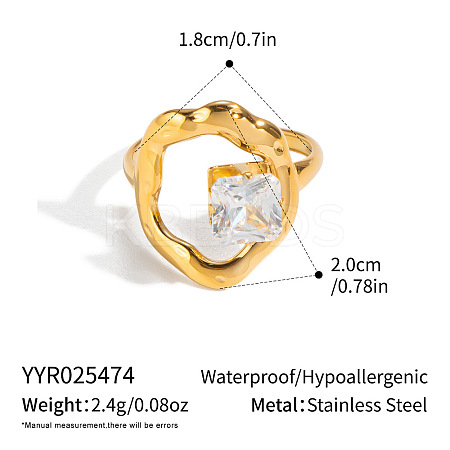 Irregular 304 Stainless Steel Cubic Zirconia Cuff Open Rings for Women RA2180-3-1