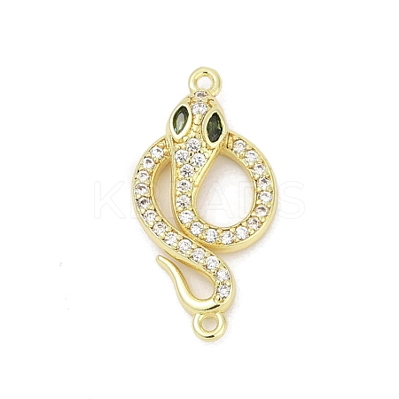 Brass Clear & Green Cubic Zirconia Snake Connector Charms KK-D317-150G-1