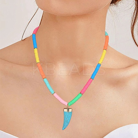 Handmade Polymer Clay Heishi Beads Pendant Necklaces NJEW-JN02817-1
