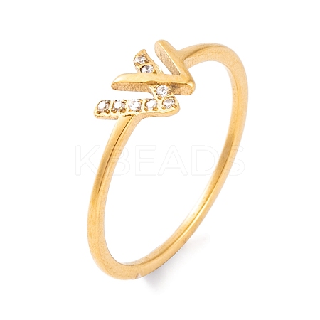 PVD Vacuum Plating 304 Stainless Steel Letter W Finger Ring for Women RJEW-C086-07-G-1