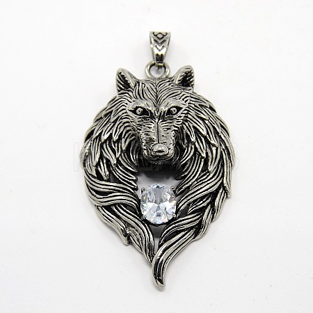 Retro Men's 304 Stainless Steel Steel Big Wolf Head Pendants STAS-O044-52B-1