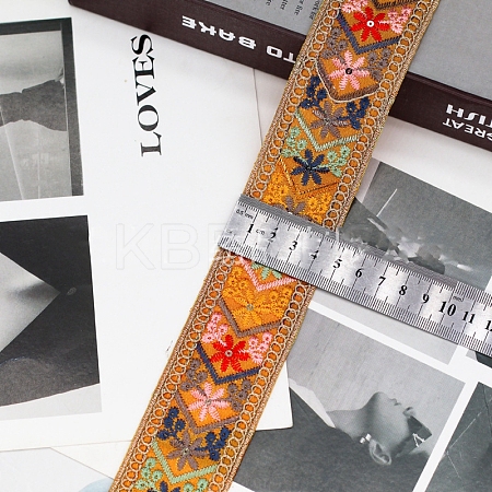 10 Yards Ethnic Style Floral Polyester Embroidery Ribbon PW-WG79888-07-1