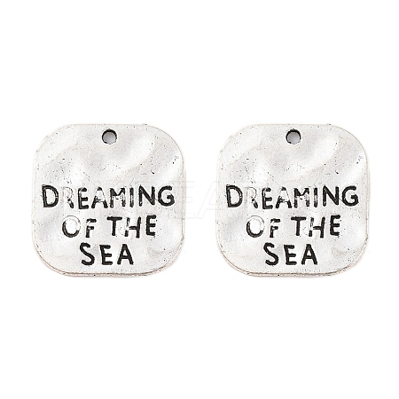 Hammered Square Carved Word Dreaming of the Sea Tibetan Style LS-PALLOY-A15333-AS-1