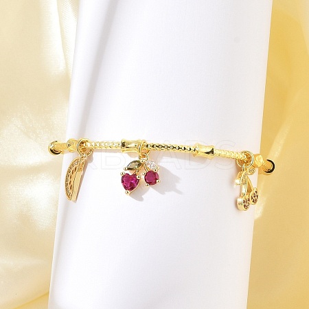Brass Micro Pave Cubic Zirconia Fruit Charm Bangles for Women BJEW-Z089-01G-01-1