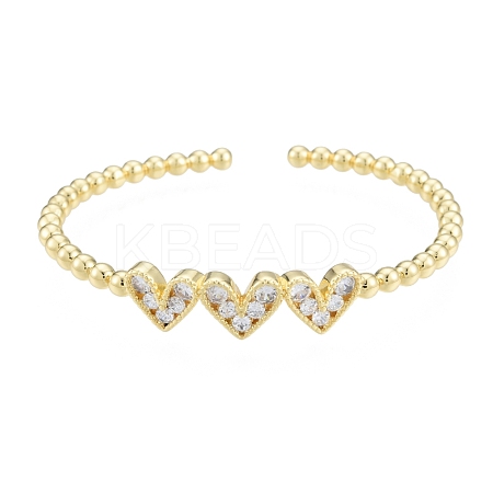 Cubic Zirconia Triple Heart Open Cuff Bangle BJEW-G651-09G-04-1