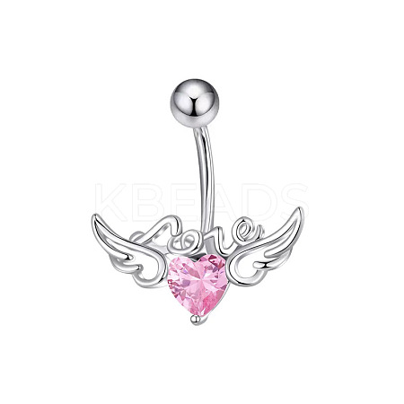 304 Stainless Steel Pave Cubic Zirconia Curved Barbell Belly Rings FS-WG6D7D2-15-1