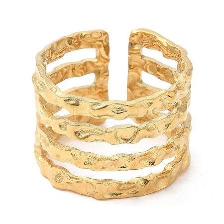 Ion Plating(IP) 304 Stainless Steel Multi Line Open Cuff Ring for Women RJEW-M149-18G-1