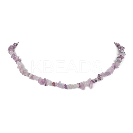 Natural Lepidolite/Purple Mica Stone Chip Beaded Necklace NJEW-JN04616-04-1
