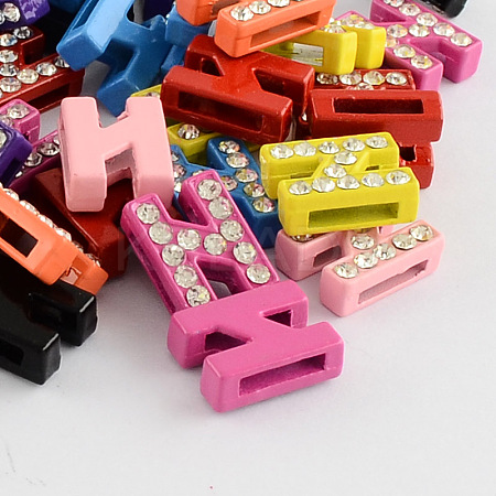 Mixed Color Zinc Alloy Grade A Rhinestone Letter Slide Charms ALRI-S130-N-1