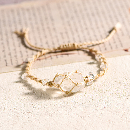 Natural Quartz Crystal Braided Bead Bracelet PW-WG21595-02-1