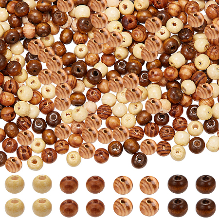 400Pcs 4 Colors Natural Unfinished Wood Beads WOOD-GF0001-90-1