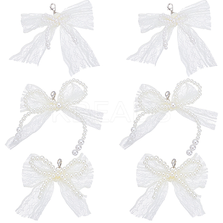 6Pcs 3 Styles Bowknot Resin Imitation Pearl Shoe Charms FIND-WR0011-81A-1